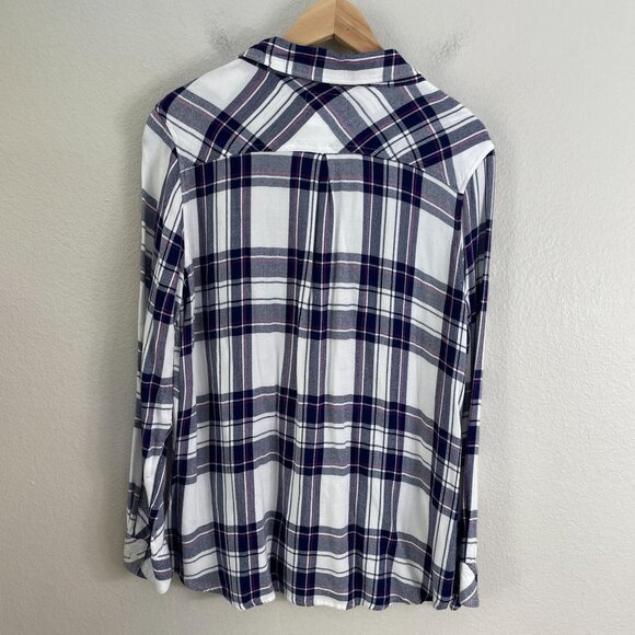 Rails Womens XL Plaid Long Sleeve Button Up Flannel Shirt Navy White Orchid Top - Picture 9 of 10
